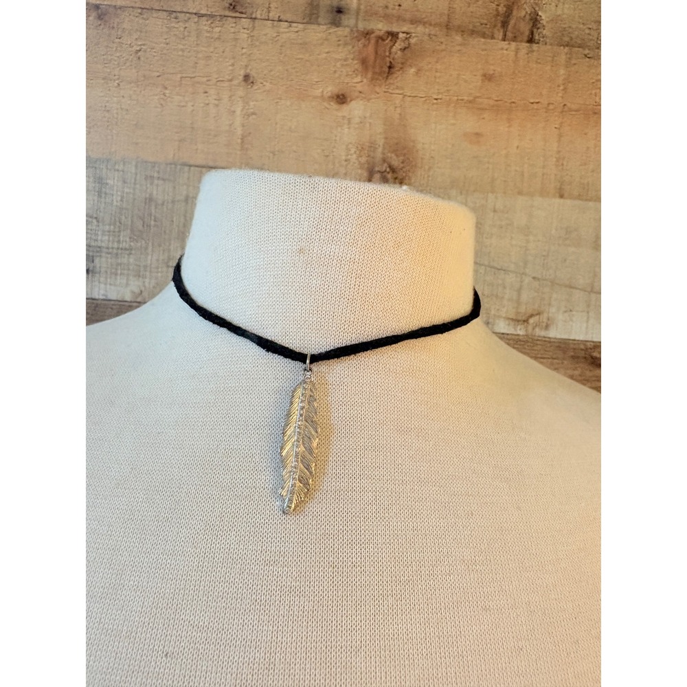 Claire's Silver Feather Rhinestone Black Suede Choker Necklace Boho Adjustable